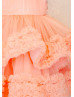 Salmon Ruffle Tulle Lace Appliques Flower Girl Dress